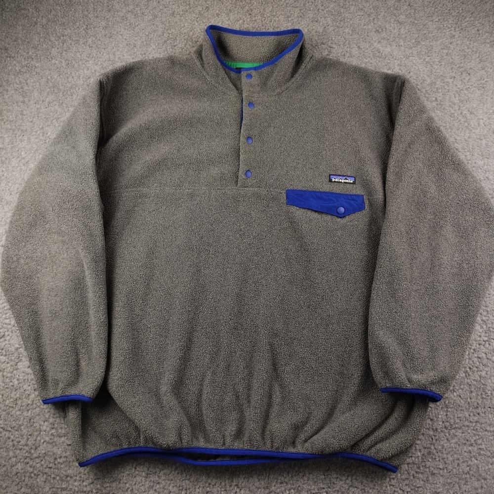 VTG Patagonia Jacket Pullover Mens XL Synchilla Gray Snap-T Fleece EUC